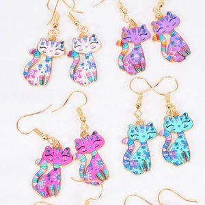 Calico Kitty Cat Earrings - Four Pairs NEW